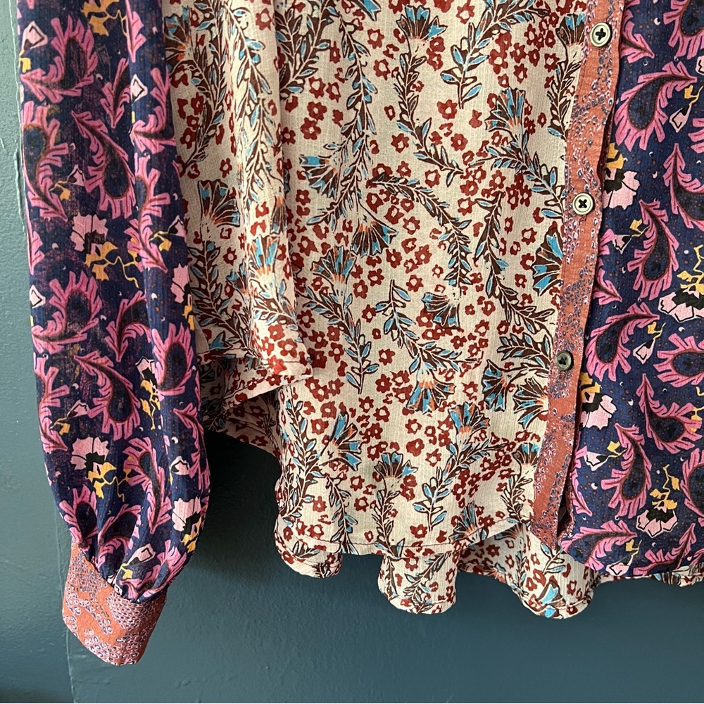 Free People Floral Patchwork Button-Up Blouse - image 6